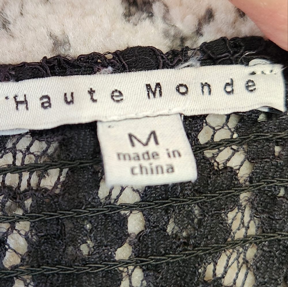 Haute Monde Shirt Top Black Lace Coquette Puff Sleeve Festival Whimsigoth Medium - Picture 9 of 13